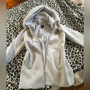 Express Light Gray Hooded Wool Coat